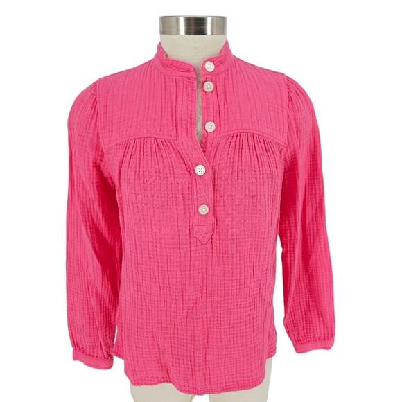 J.CREW Fresco Shirt Pink Soft Gauze Long Sleeve Button Peasant Top XS - Picture 1 of 5